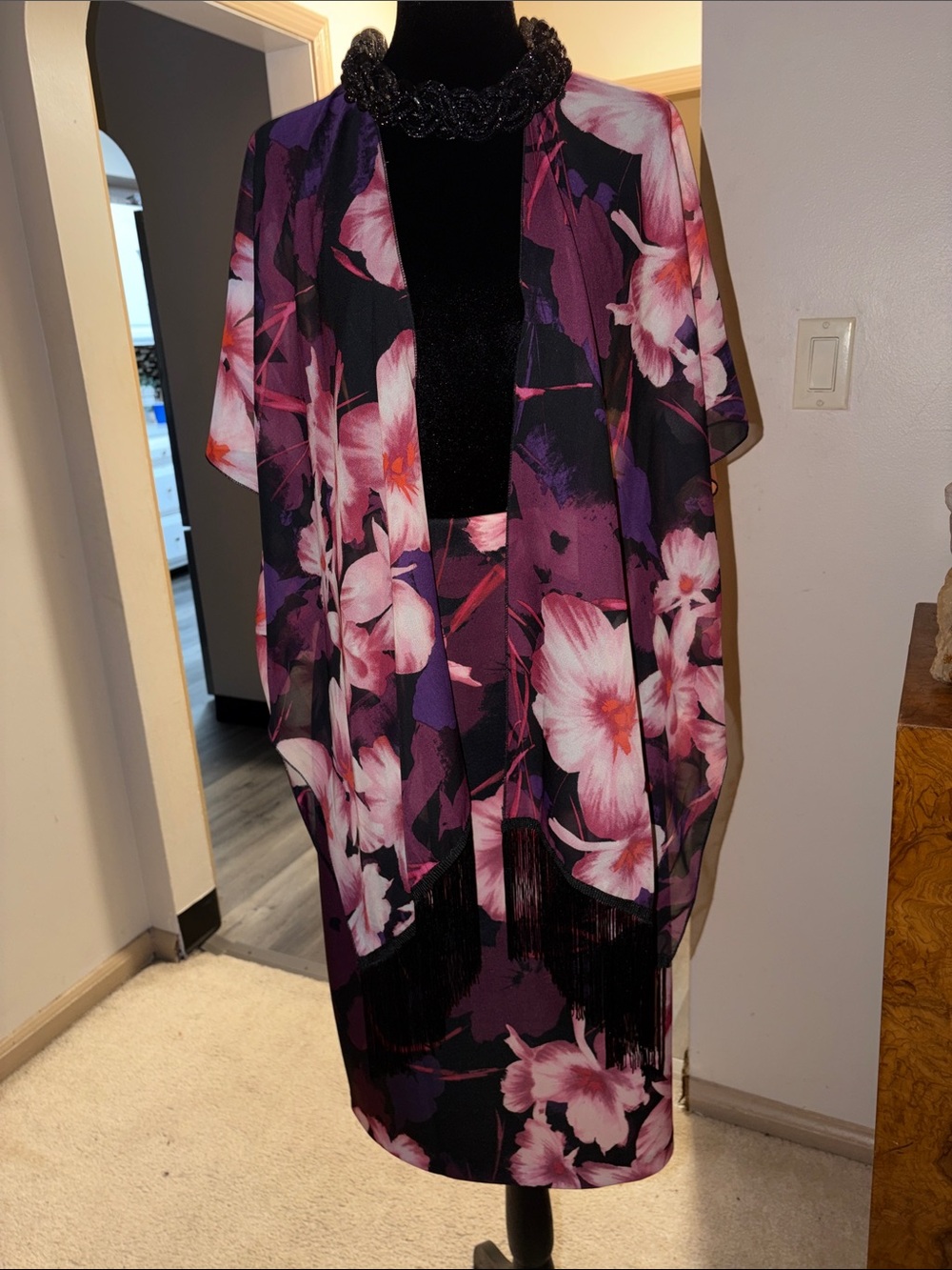 Floral Purple Pink 2-Piece Kimono Duster With Matching Skirt